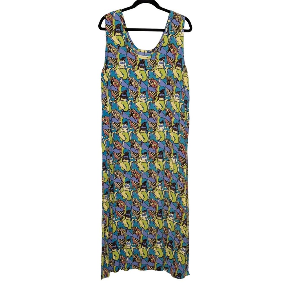 FLAX sleeveless summer Maxi Rayon abstract women art print size L